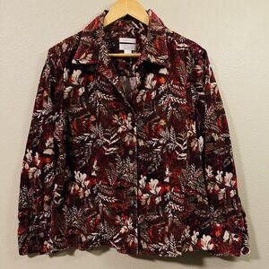 Christopher & Banks  Corduroy Shacket Nature Print Warm Tone Stretch Snap Sz XL